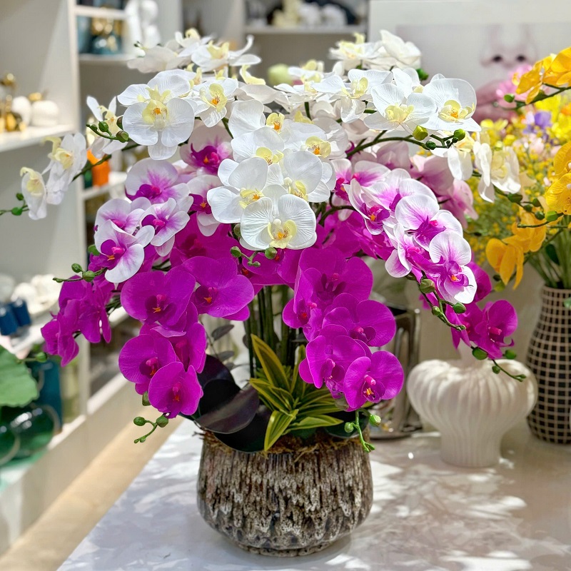 Bình hoa lan giả 3 màu cắm tròn mã 54